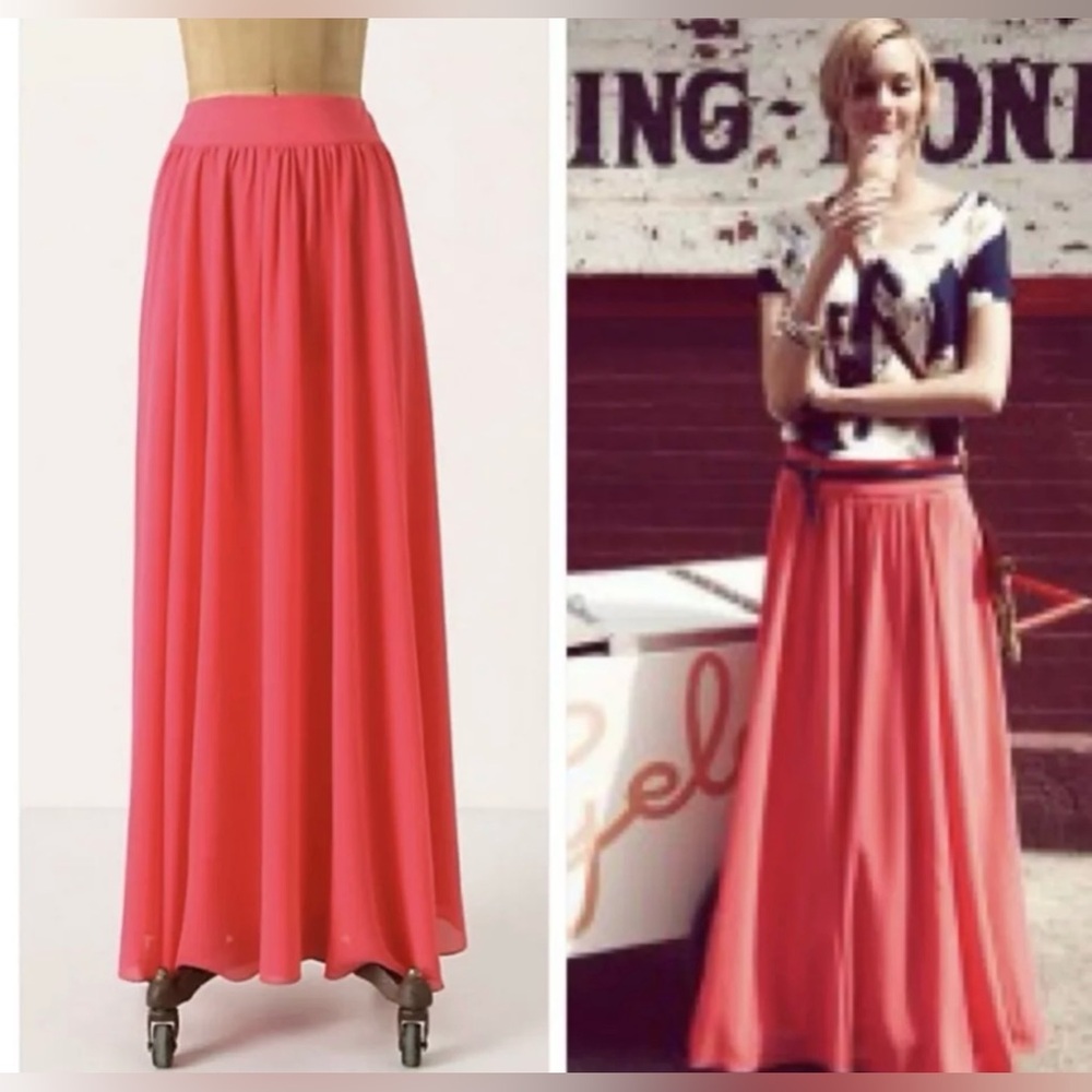 Anthropologie EDME & ESYLLTE Lengthening Rays Pink Flowy Maxi Skirt size 4